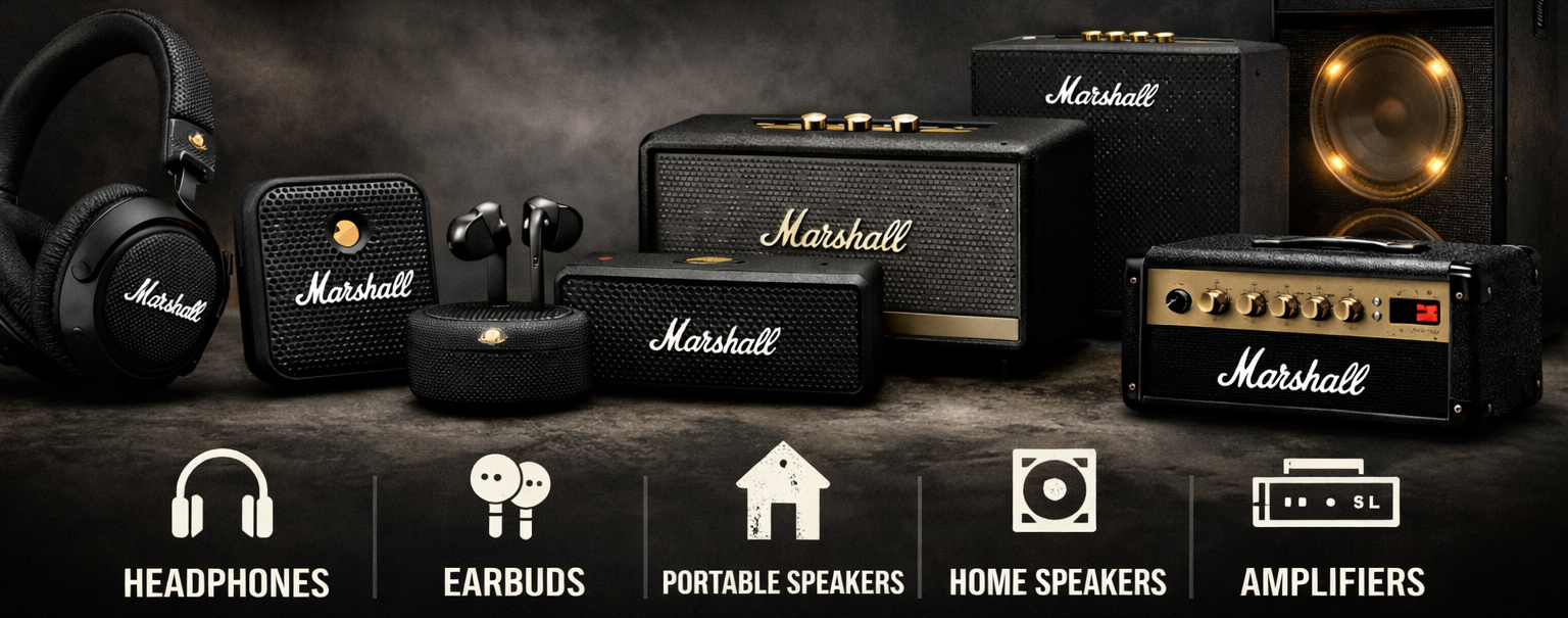 Marshall Professional Audio Solutions Dealer Goa - Sunlite Systems Pvt Ltd Marshall Portable Speakers Home Speakers Headphones Earbuds Guitar Amps Authorised Distributor Goa